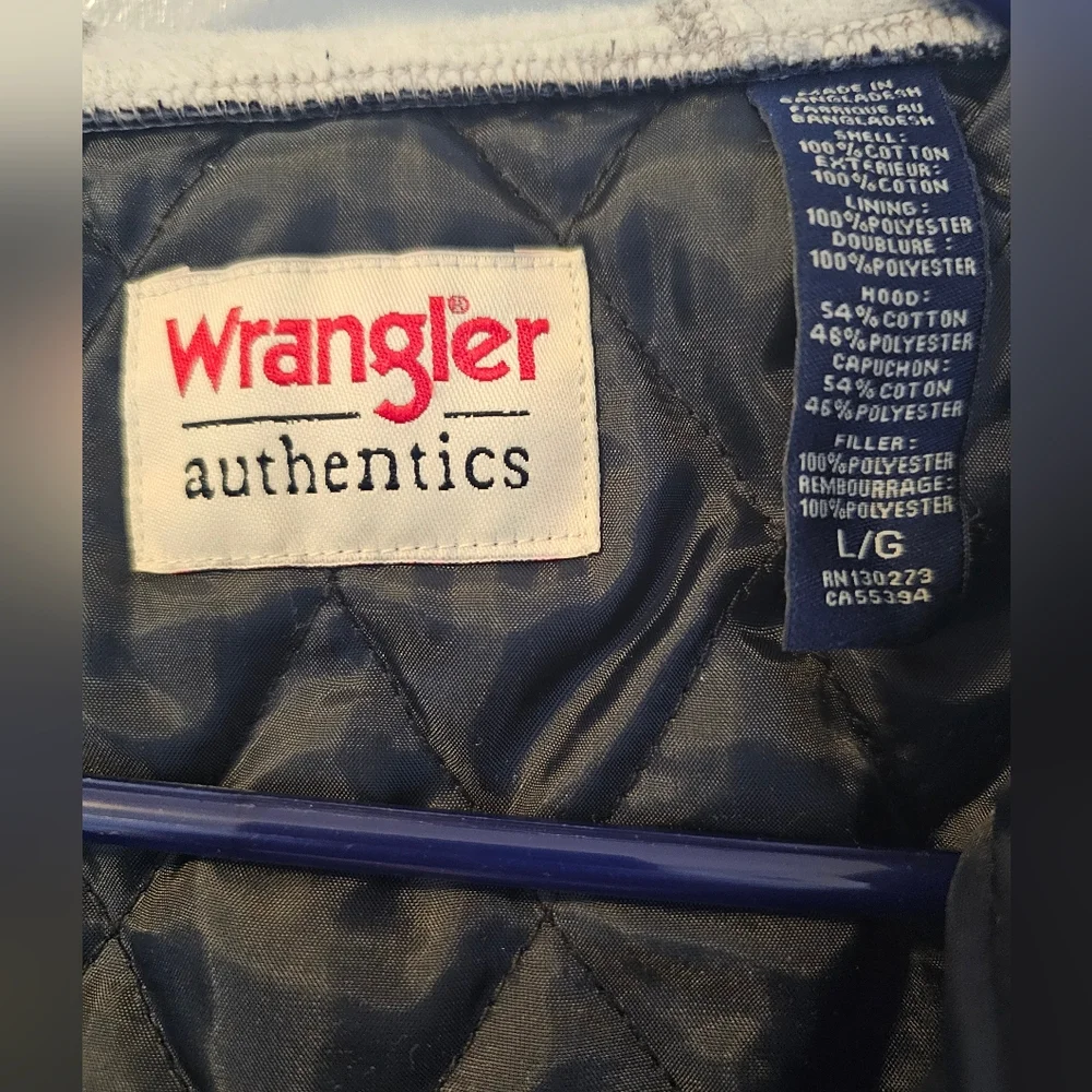 Wrangler‎ Authentics Blue Plaid Hooded Quilted Lined Flannel Shacket Mens Size L